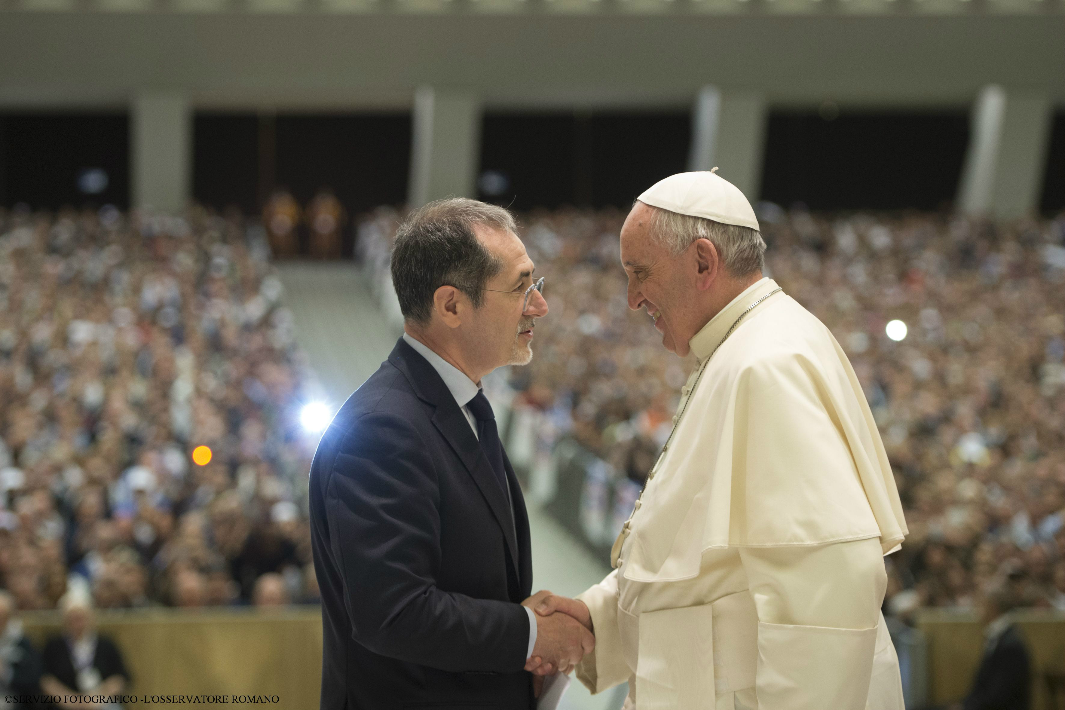 Pope Francis greets the national president of the ACLI