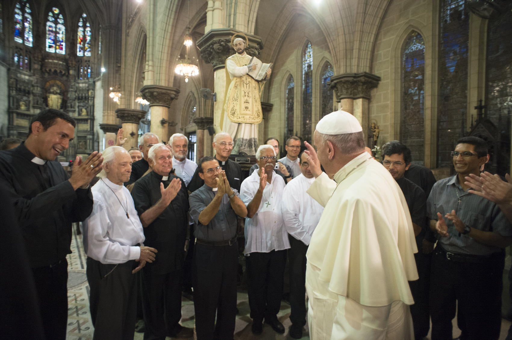 Pope Francis greets the Jesuit community of Havana during his visit at the parish of the Sacred Heart