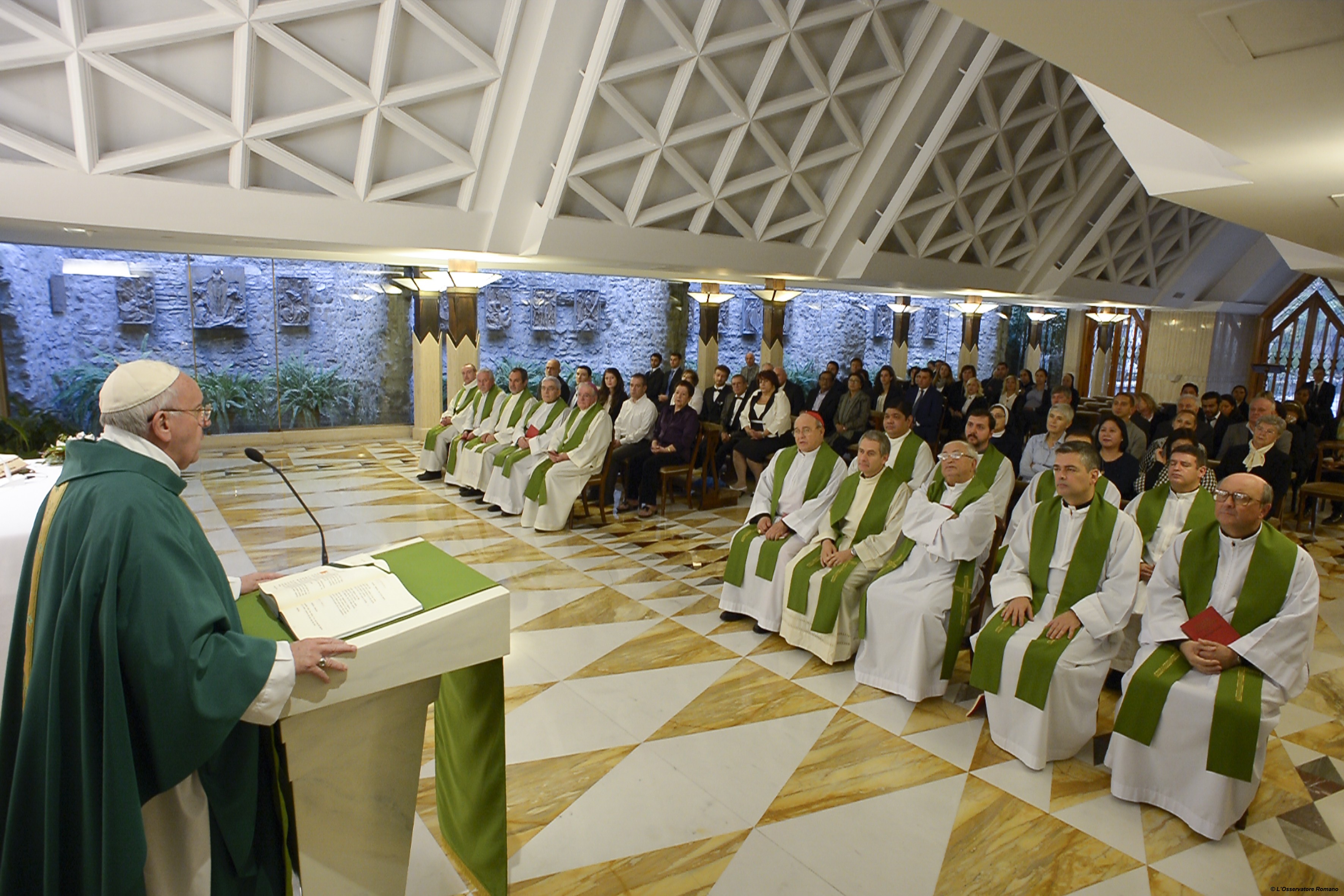 Pope Francis during today's Mass in Santa Marta