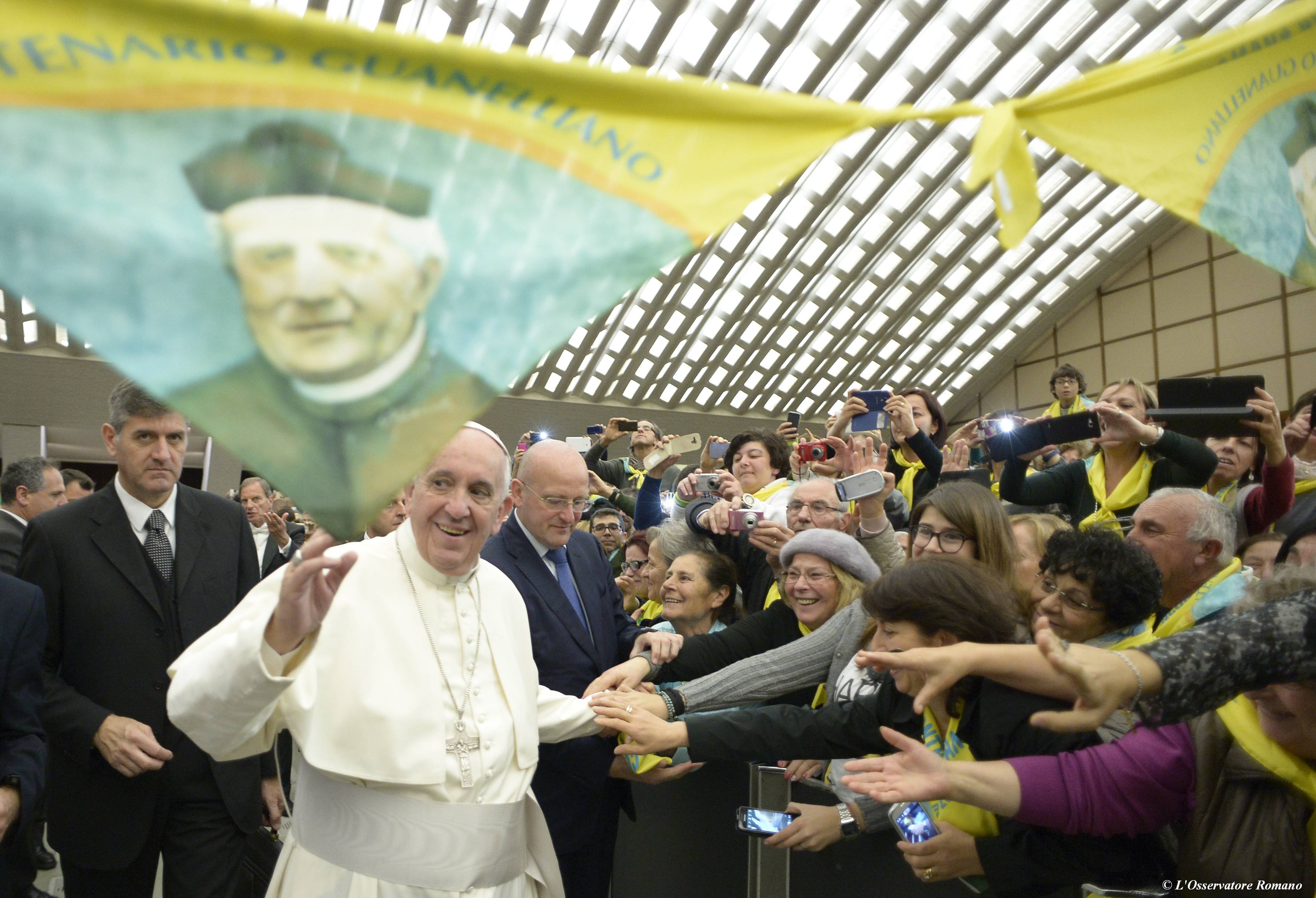 Pope Francis during the audience with members of the Don Guanella Charity foundation in the Paul VI hall