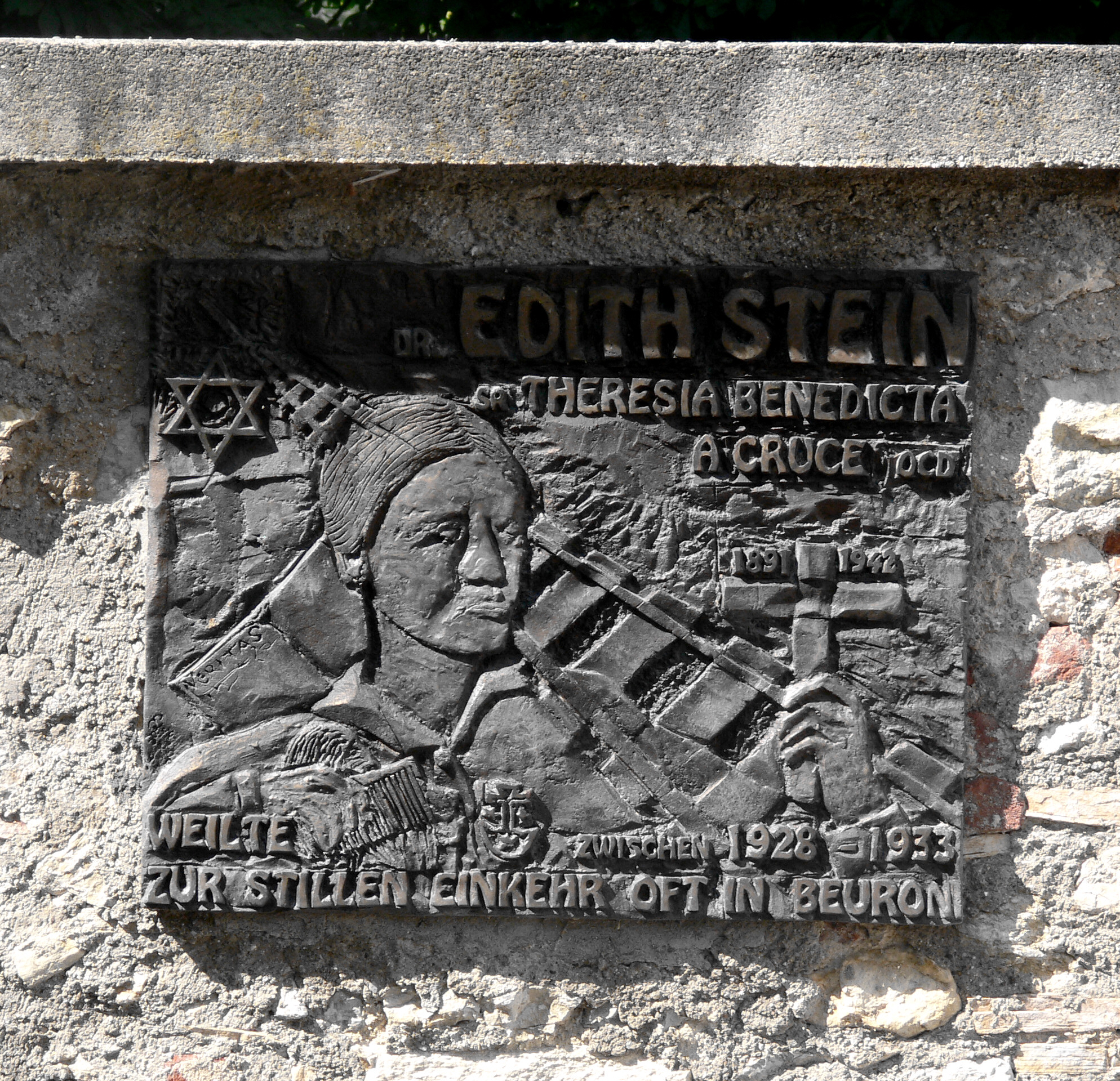 Plaque for Edith Stein on the forecourt of the Abbey Beuron