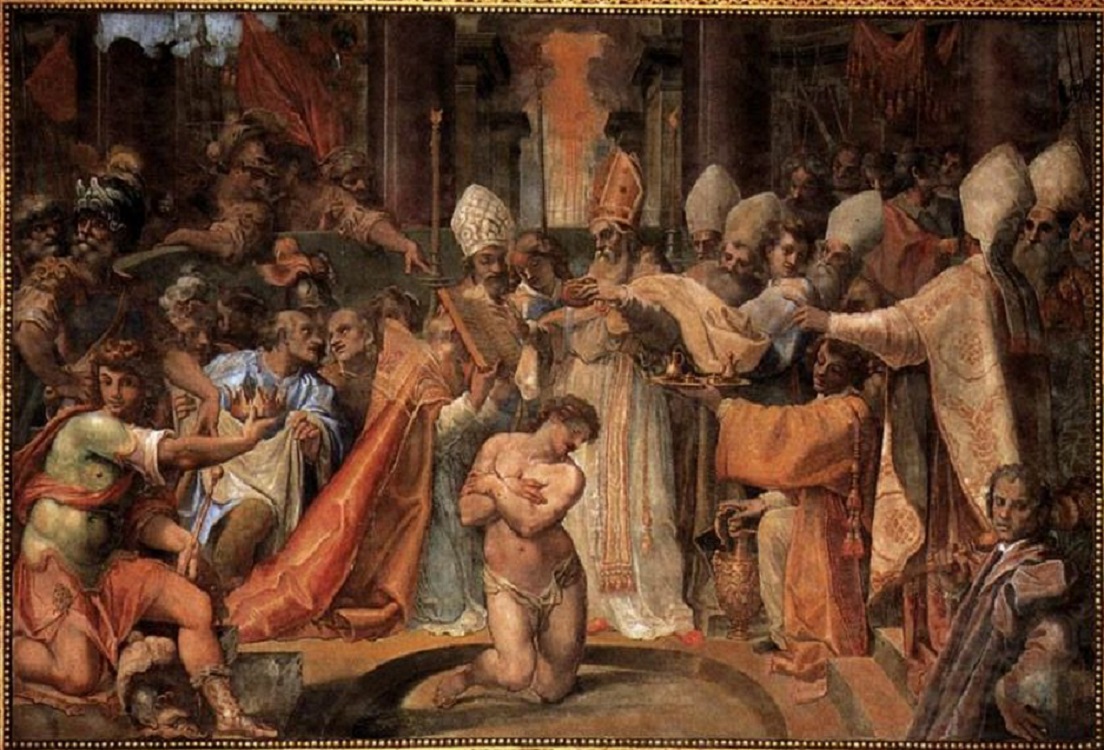"Pope Sylvester Baptizes Constantine" by Cristoforo Roncalli