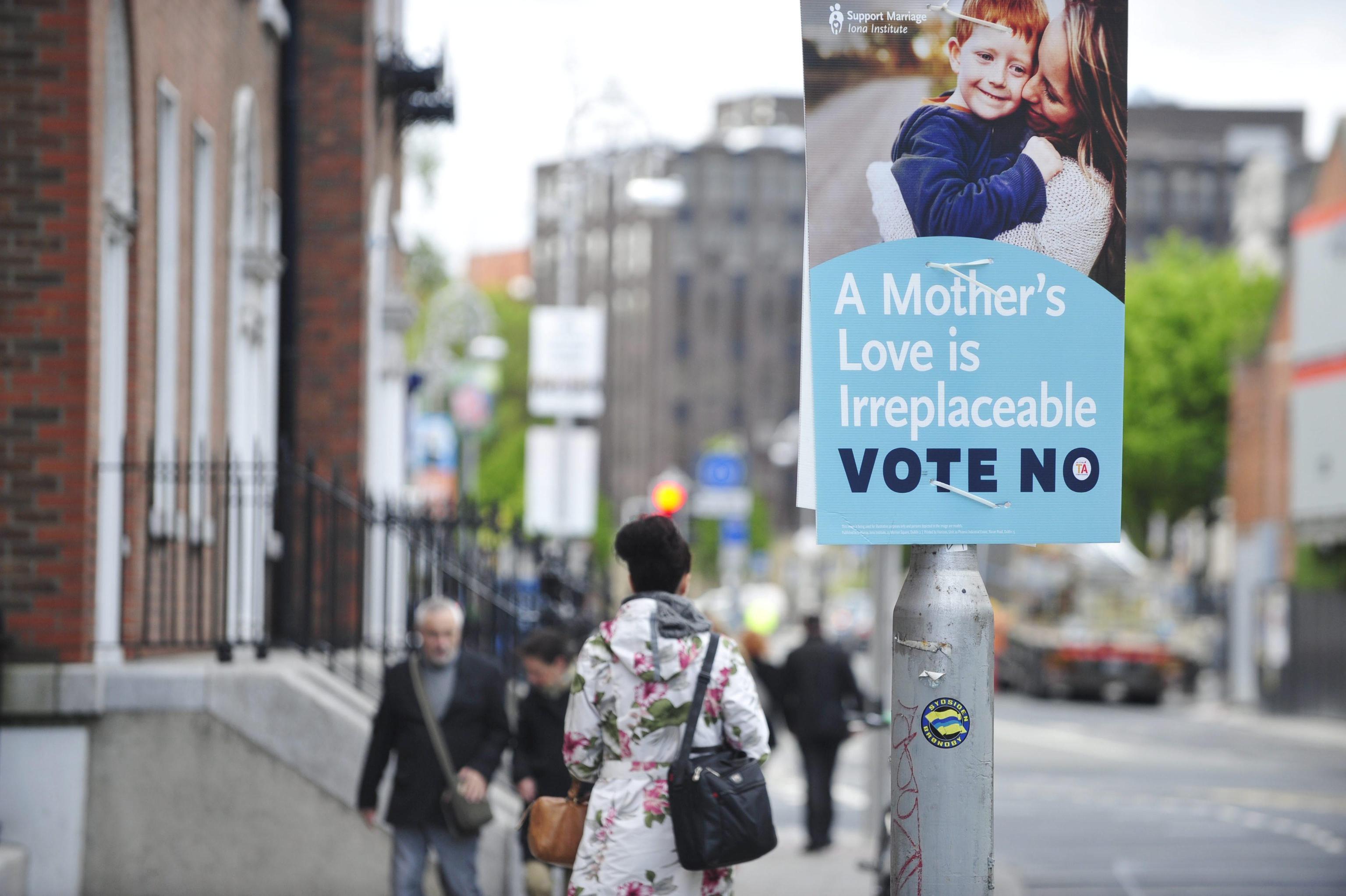 No vote poster hanging from a lampost ahead of the Same Sex Marriage Referendum