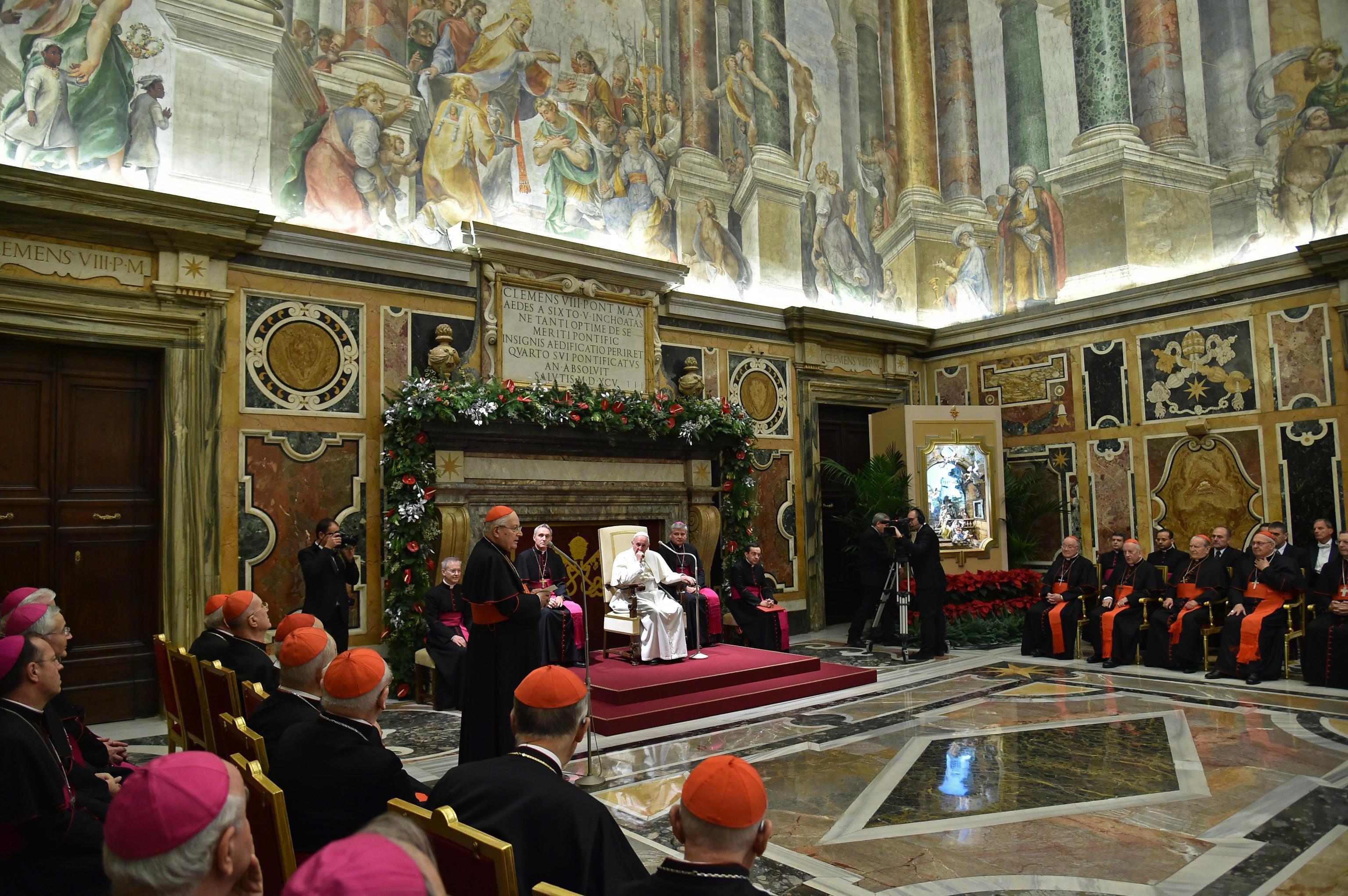 Pope Francis during the traditional Greetings to the Roman Curia