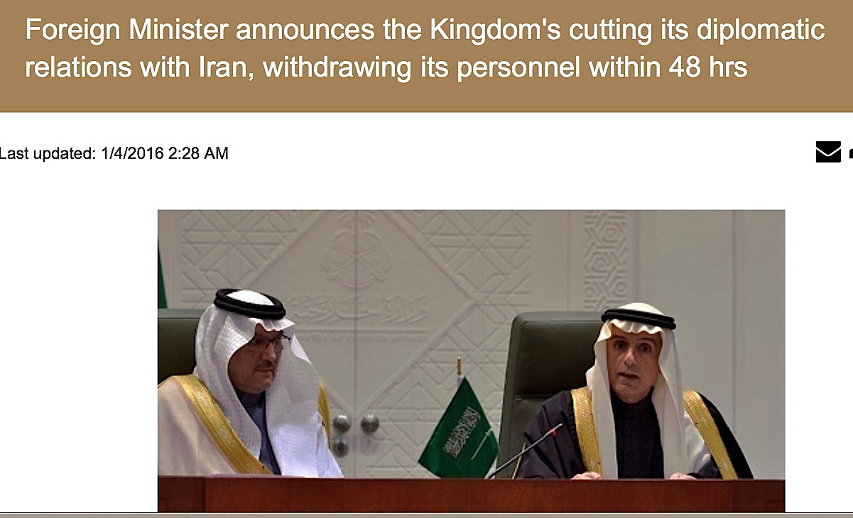 Kingdom of Saudi Arabia's decision breaking off its diplomatic relations with Iran