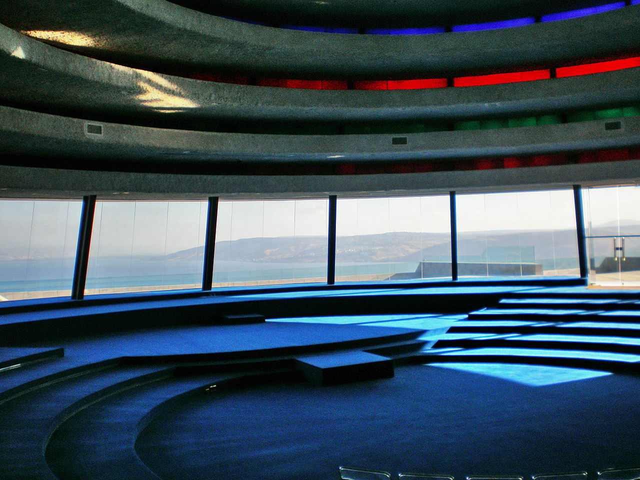 Domus Galilaeae meeting room with view of the Sea of Galilee (or Lake of Gennesaret)