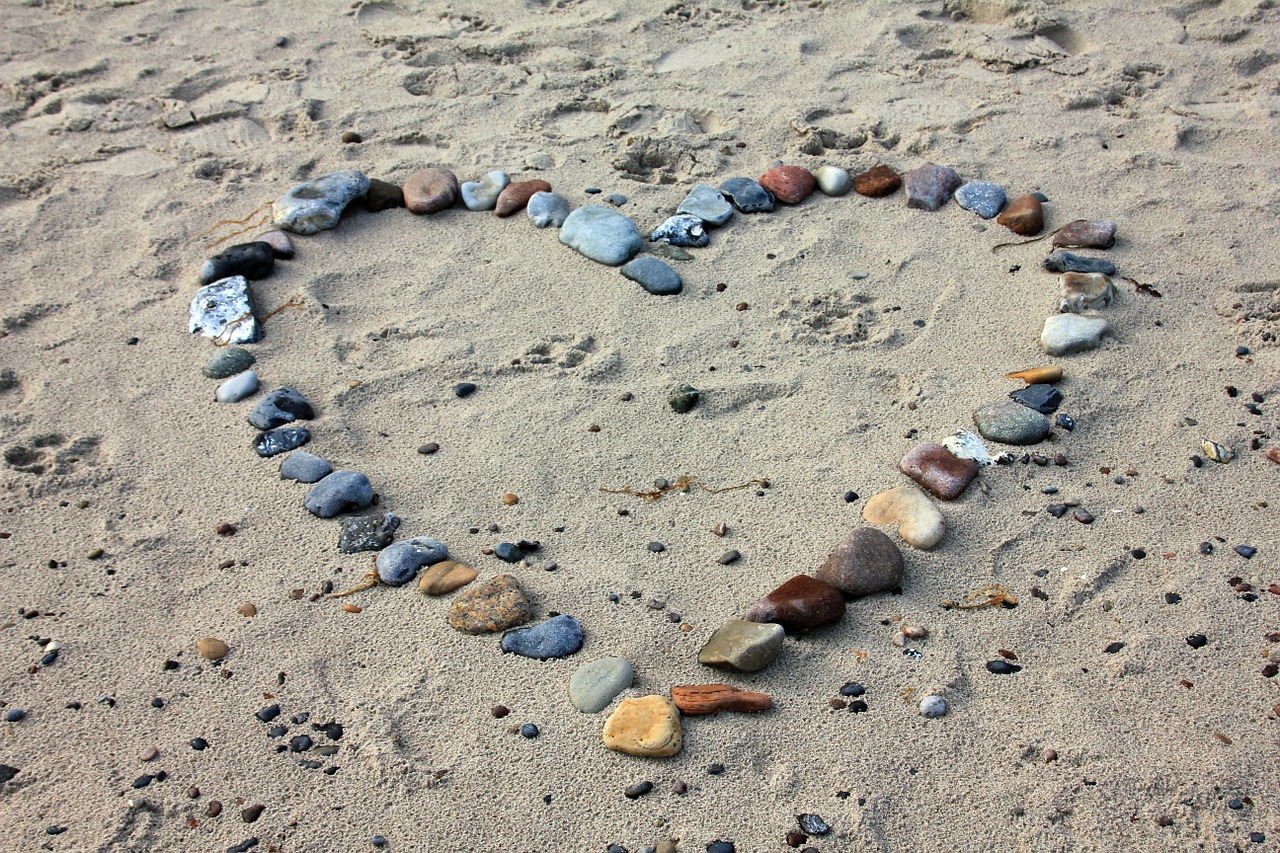 Pebbles forming a heart on the beach