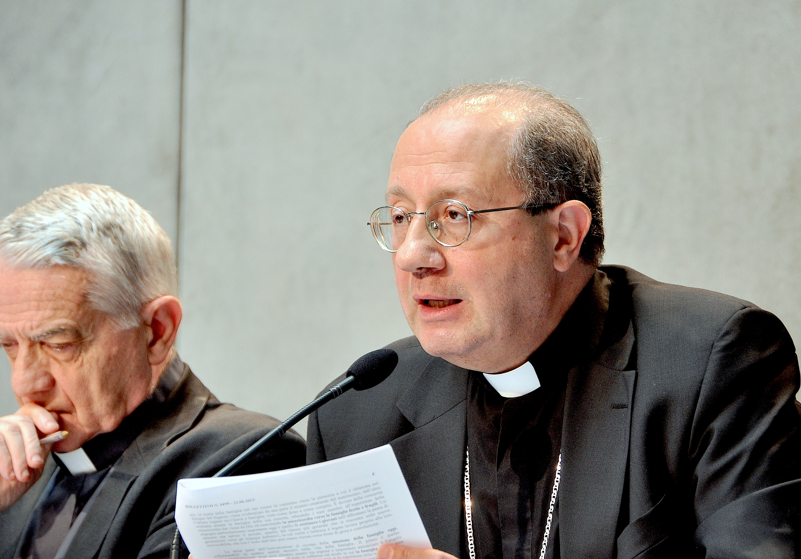 Mons. Bruno Forte during the presentation of instrumentum laboris in the vatican press room - 23 June 2015
