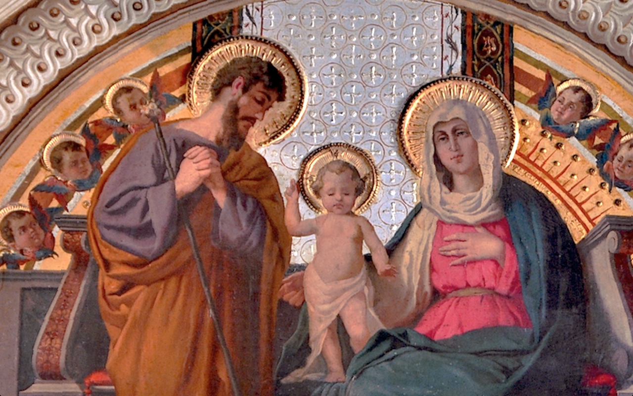 Saint Joseph with Holy Family. Roman church Saint Gioacchino at Pratii