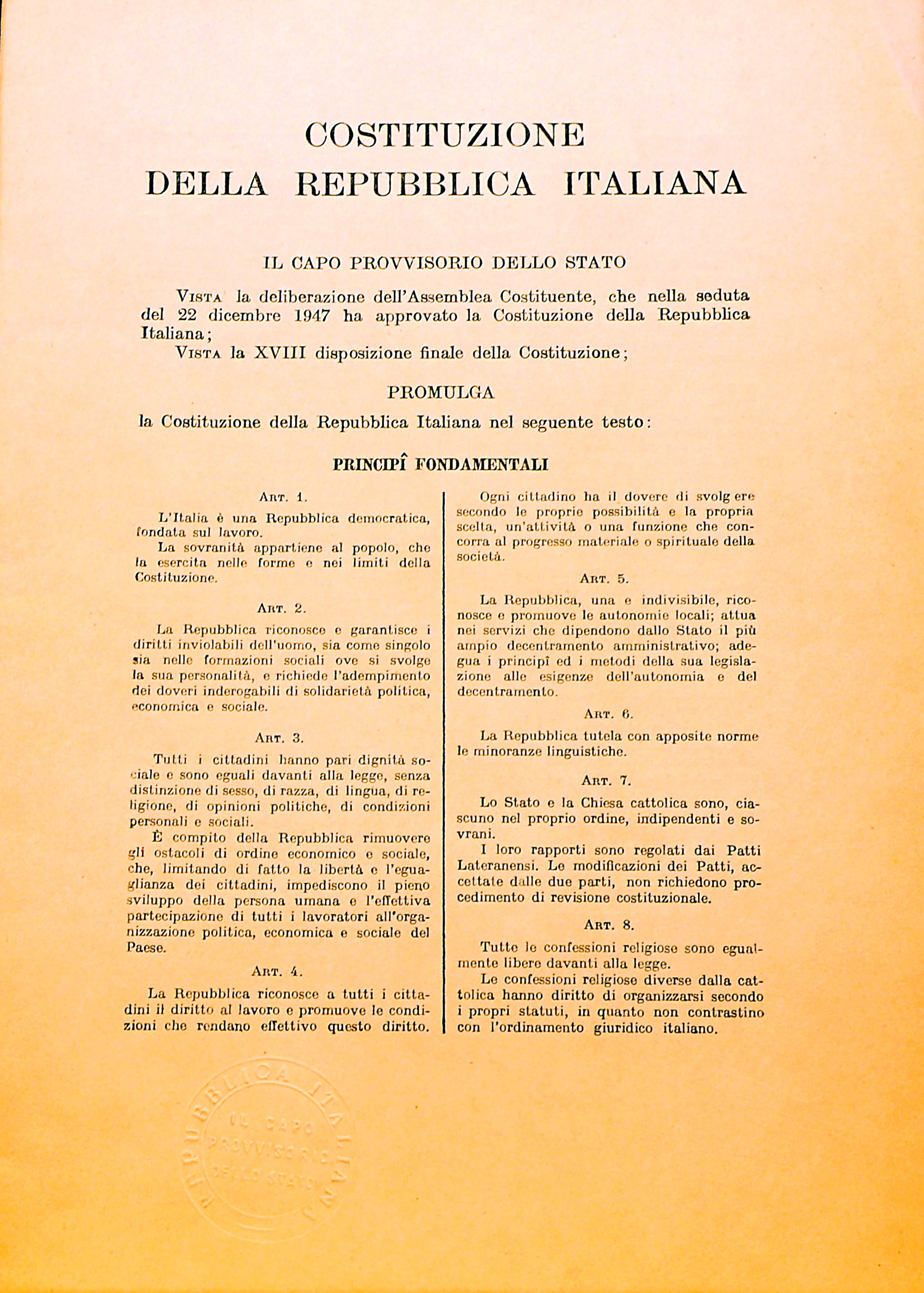 First page of the Constitution of the Italian Republic